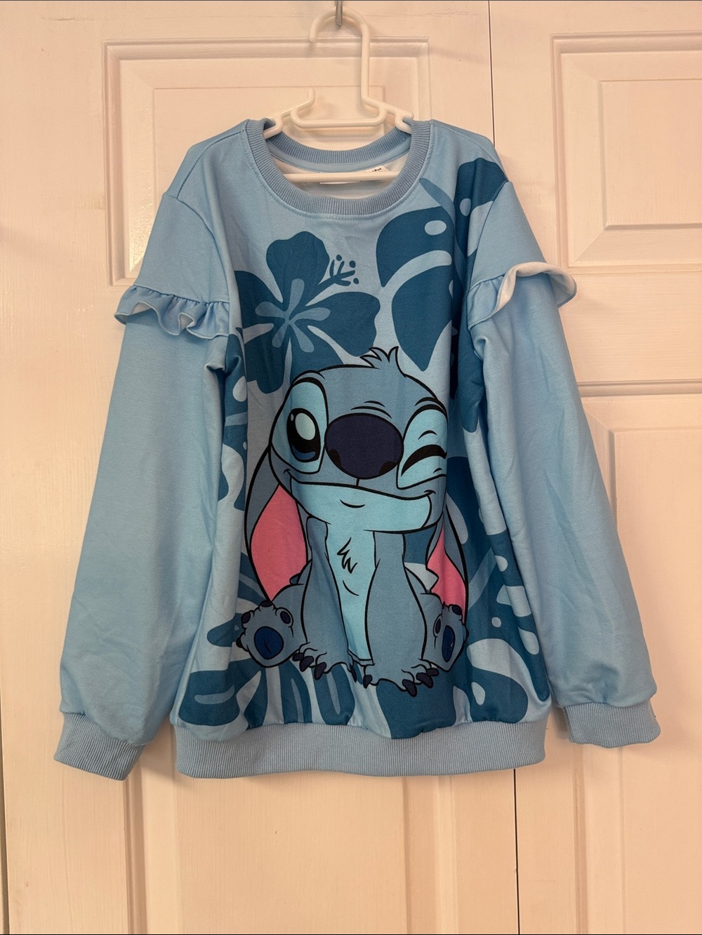 Disney Light Blue Stitch Ruffle Shoulder Sweatshirt